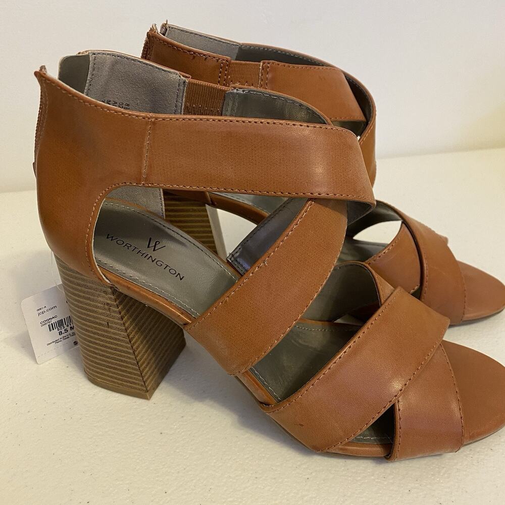 Women's 8.5 Brown Chunky Platform Heels Shoes Worthington Wor Bassett Sandals - Picture 2 of 7